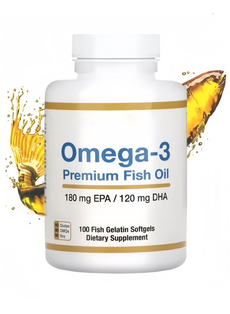 أوميغا 3 زيت سمك ممتاز – 100 كبسولة جيلاتين سمك، 180 ملغ EPA و 120 ملغ DHA | مكمل غذائي خالي من الجلوتين لدعم صحة القلب والدماغ والمفاصل - Image 1